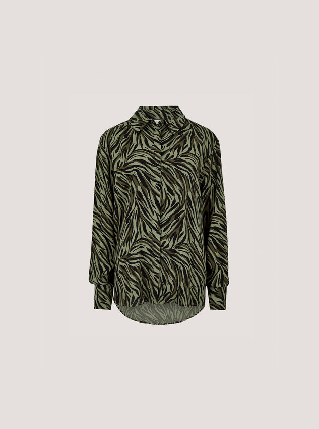 Zebra Print High-Low Shirt, Khaki, large