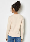 Pearl Embellished Ribbed Knit Jumper, Stone, large