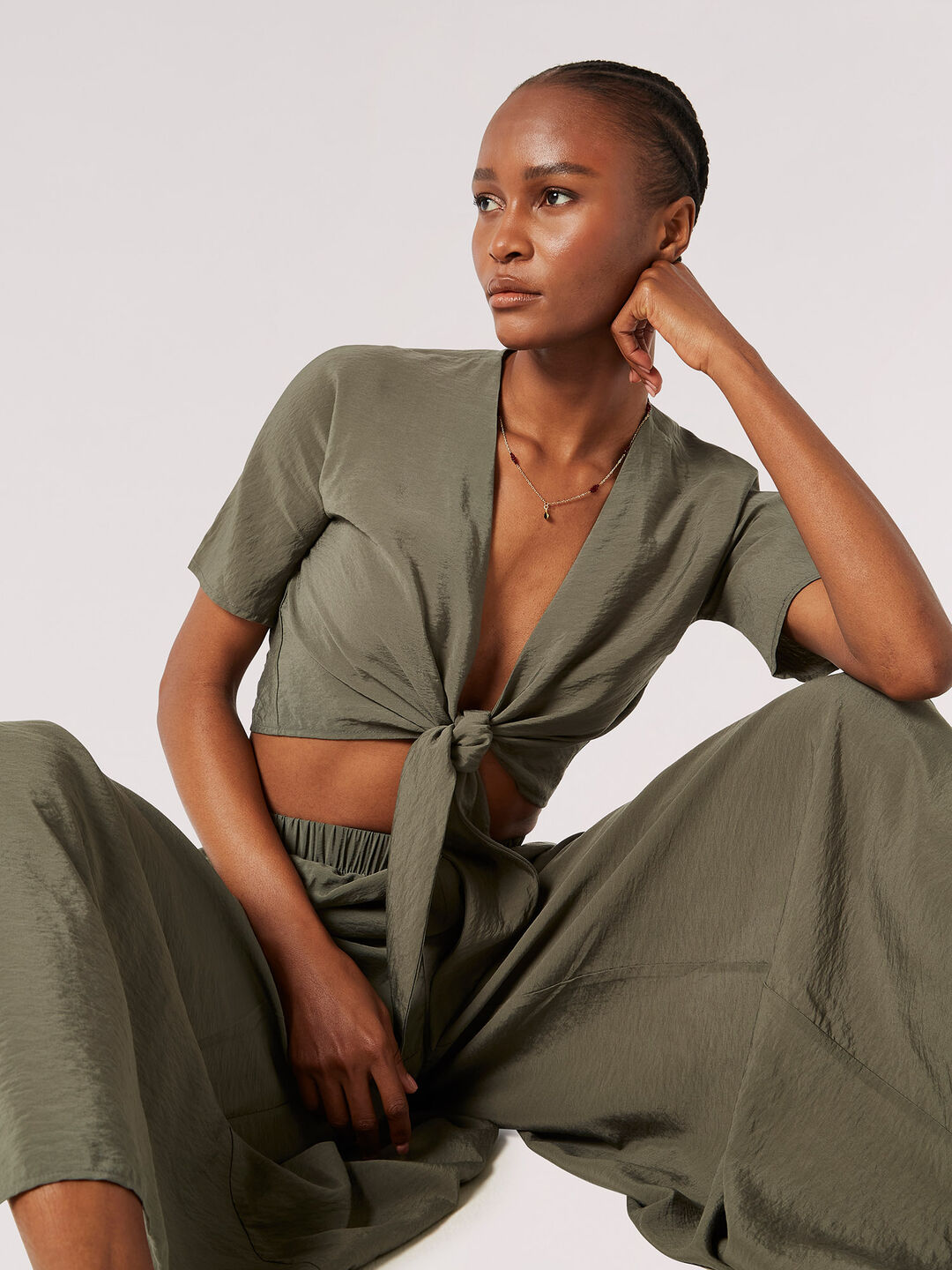 Textured Tie Waist Blouse