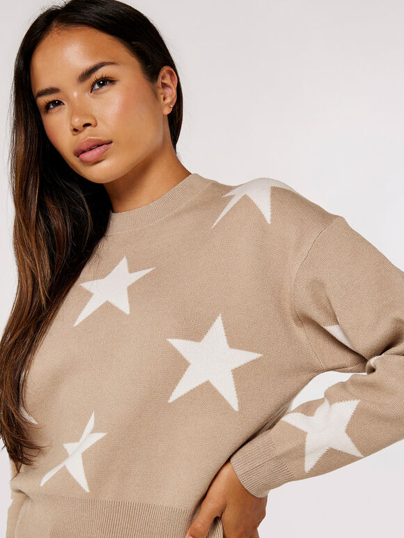 Star Cropped Jumper, Stone, large