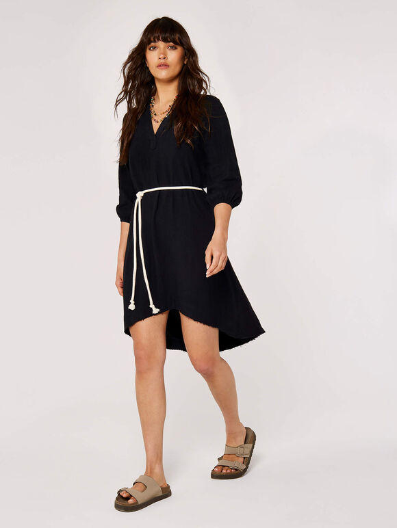 Mini-robe en lin et coton, Noir, grand