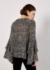 Paisley Print Ruffle Sleeve Blouse, Black, large
