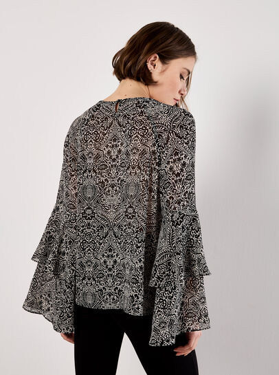 Paisley Print Ruffle Sleeve Blouse