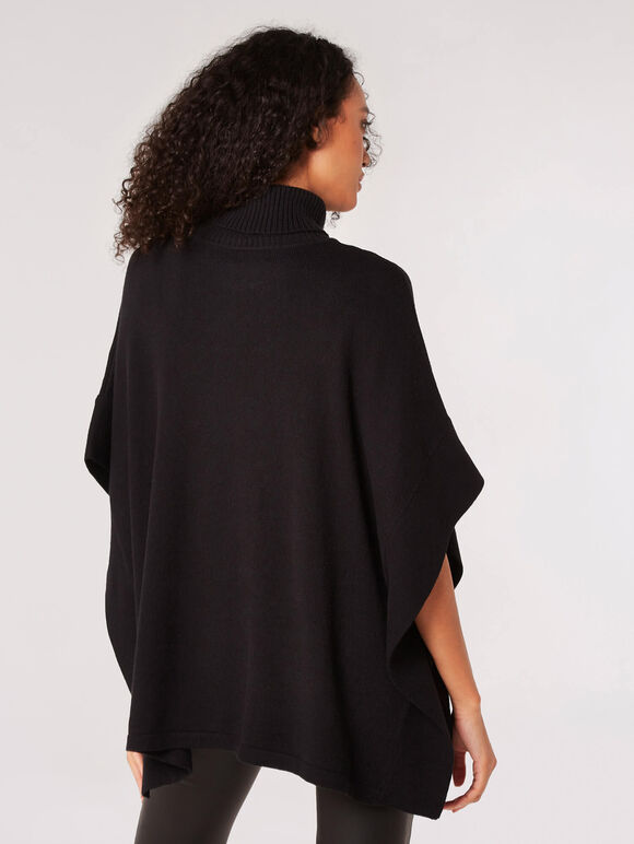 Oversized Pointelle Cape Jumper, Black, large