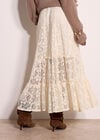 Cotton-Blend Lace Tiered Midi Skirt, Cream, large