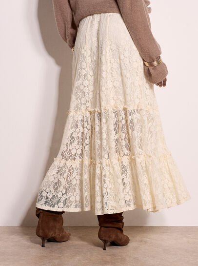 Cotton-Blend Lace Tiered Midi Skirt