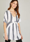 White Stripe Print Tunic Top , White, large