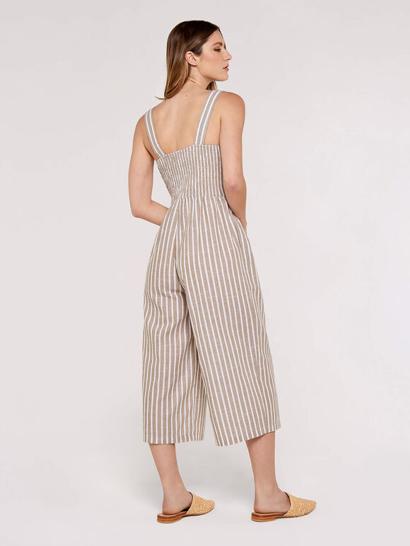 Striped Button Detailed Jumpsuit, Stone, large