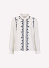 Ruffle Collar Embroidered Blouse, White, large