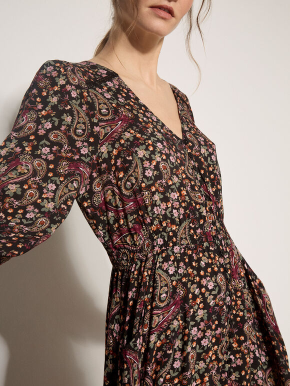 Paisley Floral Maxi Dress, Black, large
