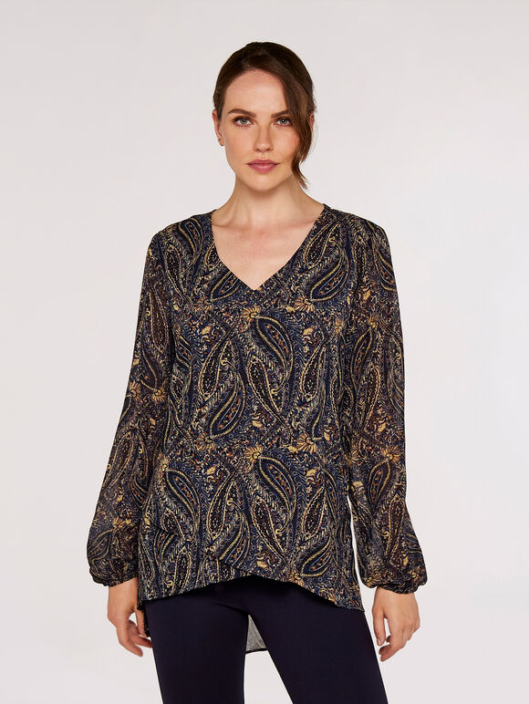 Ornate Paisley  Top, Navy, large