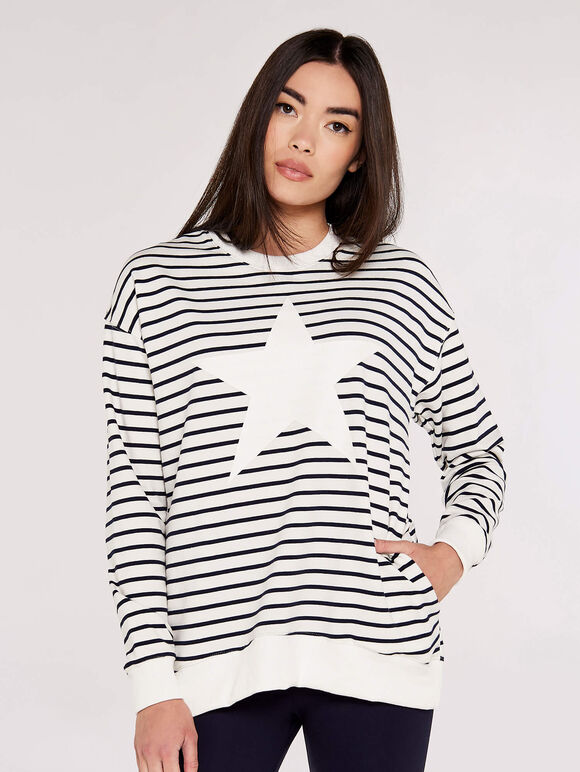 Star Stripe Sweatshirt, Cream, large