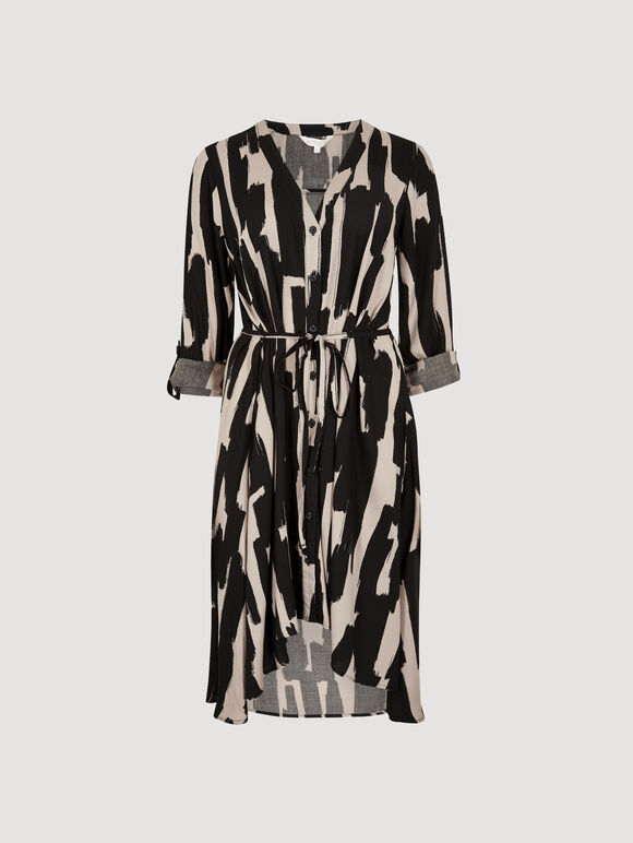 Paint Stroke Shirt Mini Dress, Black, large