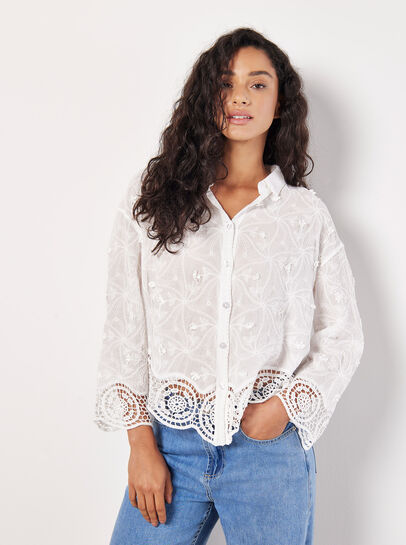 Textured Cotton Floral Crochet Blouse