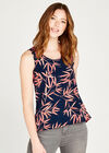 Tropical Leaf Crossover Back Top, Navy, large