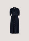 Button Down Linen Blend Midi Dress, Navy, large