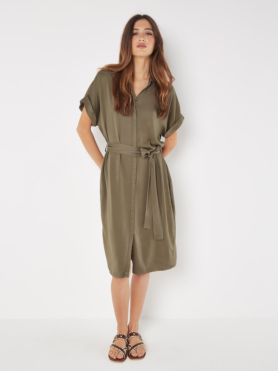 Batwing Sleeve Shirt Midi Dress