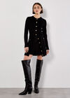 Ribbed Knit Button-Down Mini Dress, Black, large