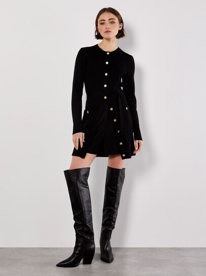 Ribbed Knit Button-Down Mini Dress