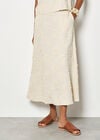 Embroidered Floral Linen Blend Midaxi Skirt, Stone, large