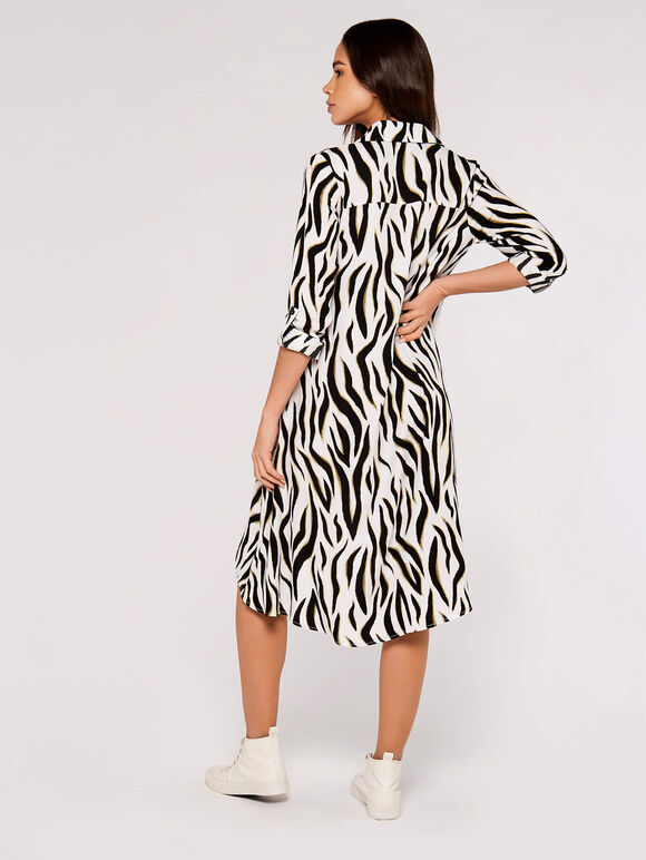 Zebra Oversized Shirt Mini Dress, Cream, large
