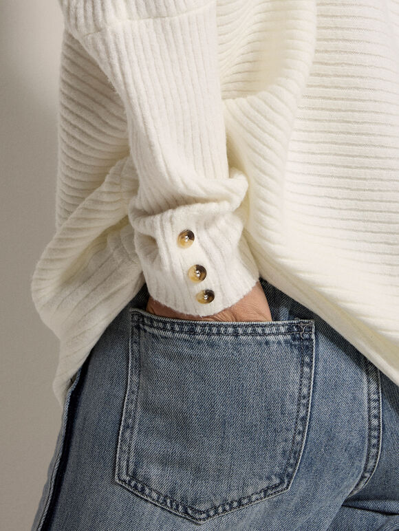 Chevron Knit Batwing Jumper, Cream, large