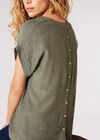 Button Back Slub T-Shirt, Khaki, large