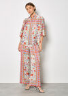 Floral Scarf Print Satin Shirt, Orange, large