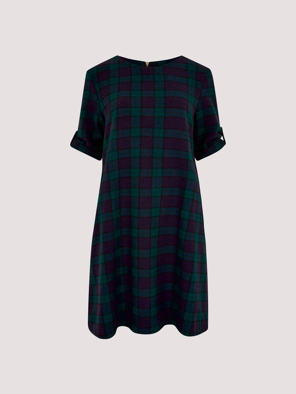 Tartan Check Swing Mini Dress, Navy, large
