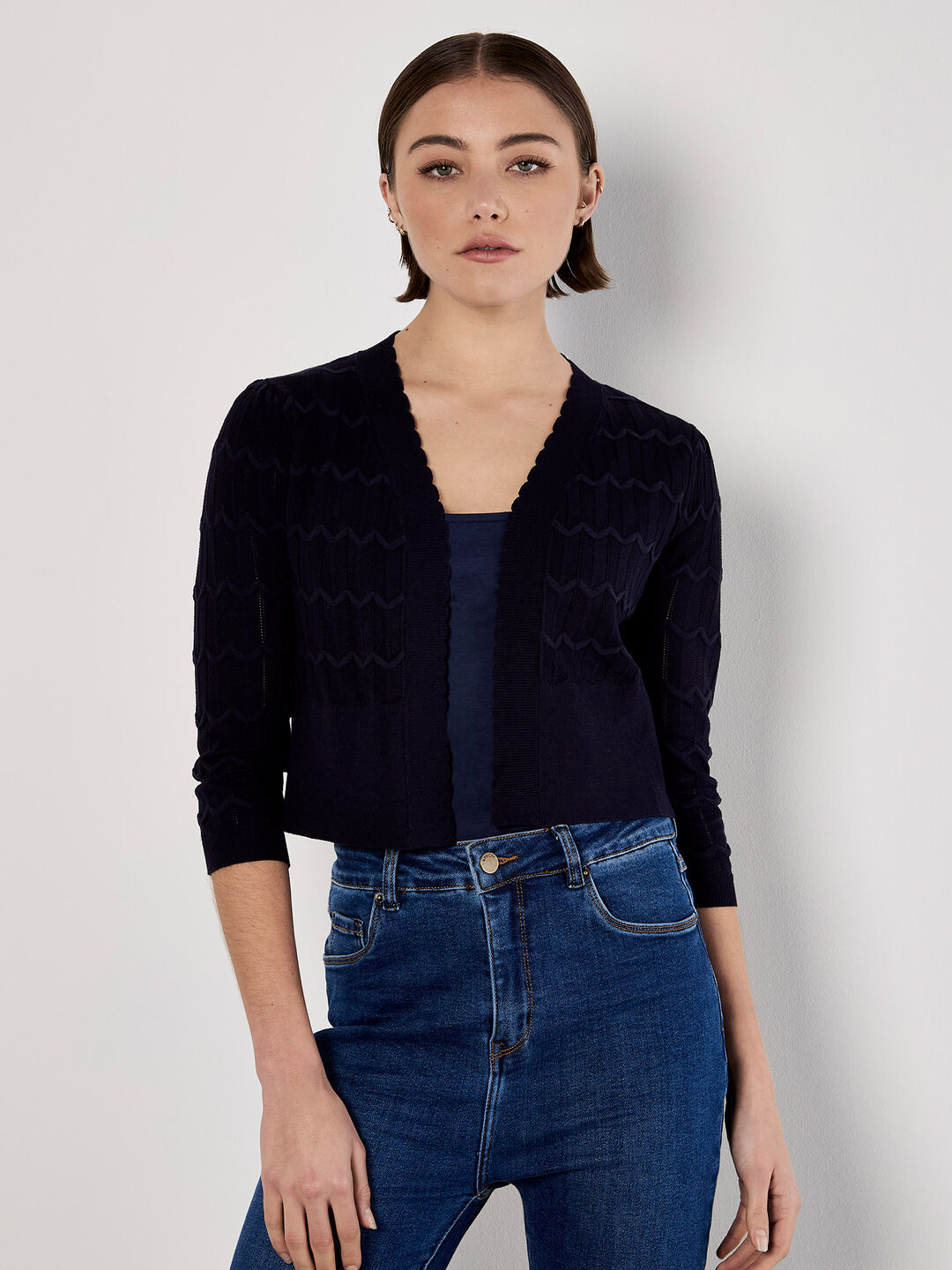 Pointelle Chevron Knit Shrug