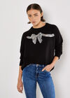 Sequin Embellished Bow Jumper, Black, large