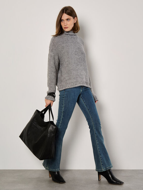 Oversized Chunky Knit Jumper, Grey, large