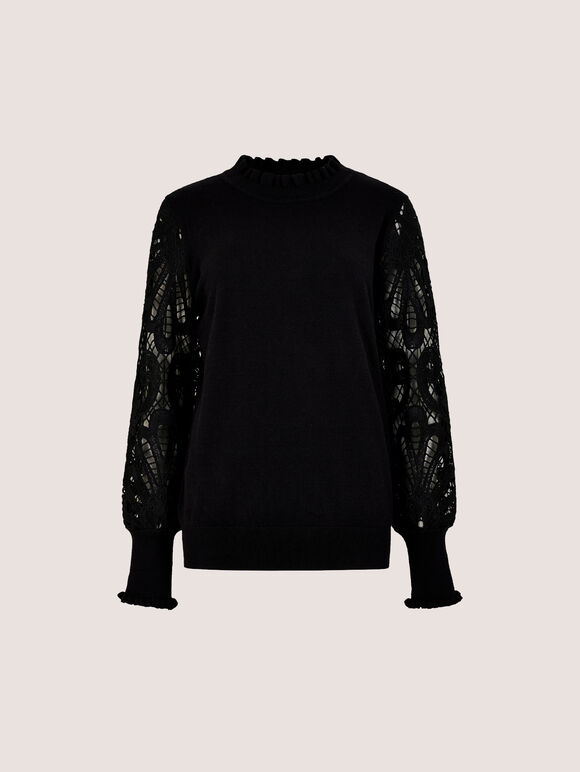 Lace Mesh Jumper, Black, large