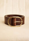 Ceinture fine en cuir à boucle dorée, marron, grande