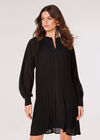 Plisse Chiffon Mini Dress, Black, large