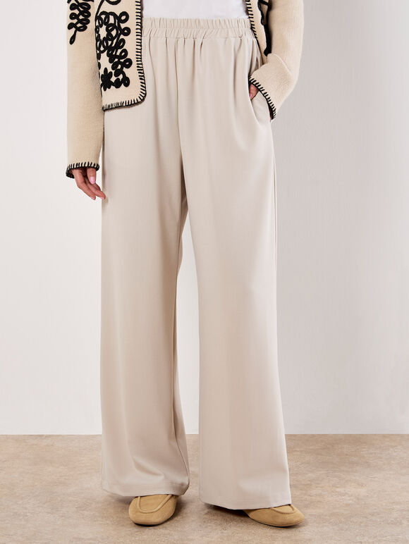 Woven Wide Leg Trousers, Stone, large