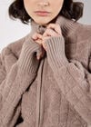 Boucle Knit Cropped Zip Cardigan, Brown, large