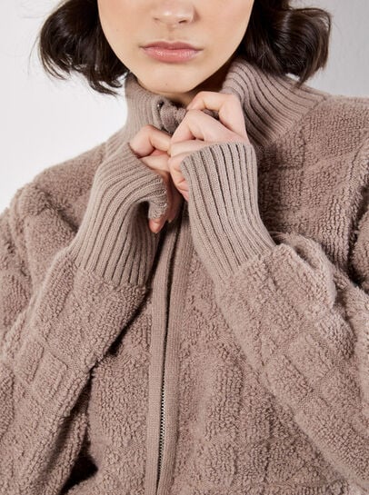 Boucle Knit Cropped Zip Cardigan