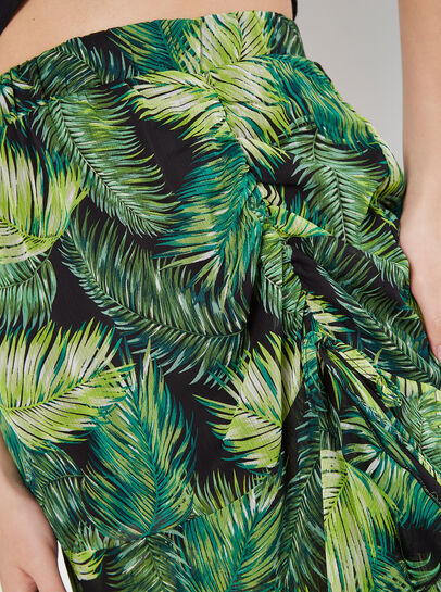 Tropical Leaf Chiffon Tiered Maxi Skirt