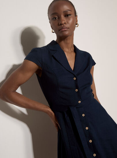 Linen Blend Shirt Mini Dress