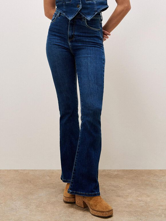 Lola Dark Wash Flare Jeans, Blue, large