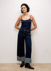 Ikeda Straight Leg Turn Up Jeans, Navy, large