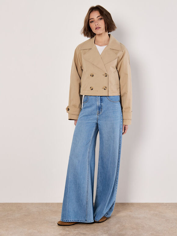 Cropped Trench Coat, Stone, large