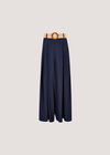 Pleated Palazzo Trousers With Belt, Navy, large