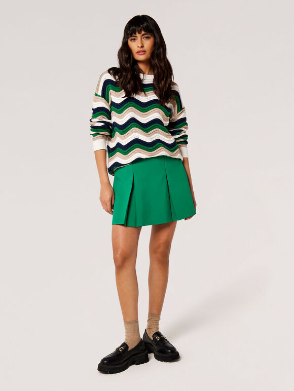 Wavy Stripe Knitted Jumper, Green, large