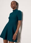 Fit And Flare Ribbed Knit Mini Dress, Teal, large