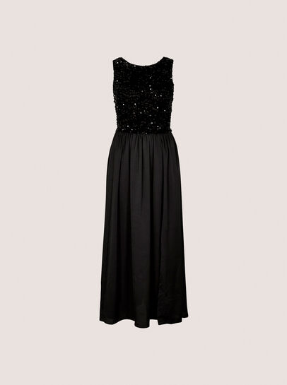 Velvet Sequin Bodice Midi Dress