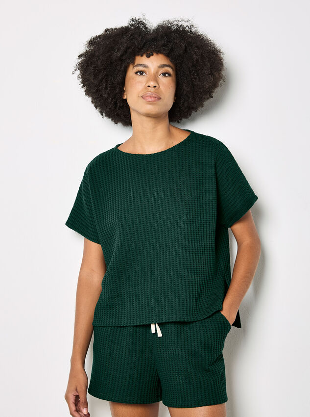 Waffle Knit Oversized T-Shirt, Green, large