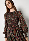 Ditsy Floral Smocked Mini Dress, Orange, large