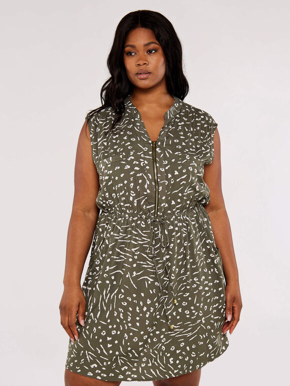 Curve Animal Print Dress, Khaki, large